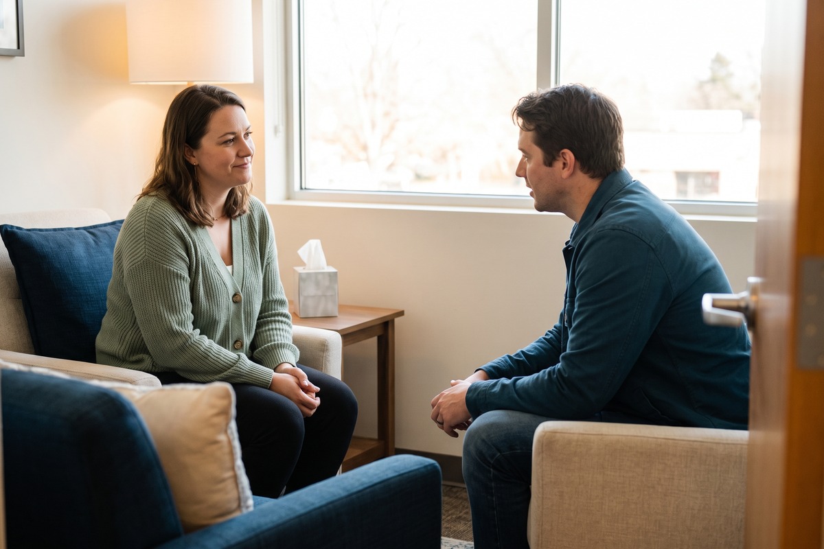 Trauma-informed therapy conversation at The Wise Mind Clinic
